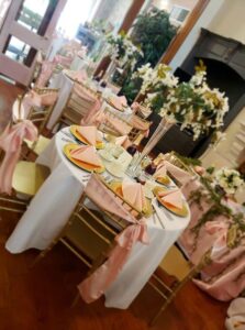 blush color table decor for bridal shower